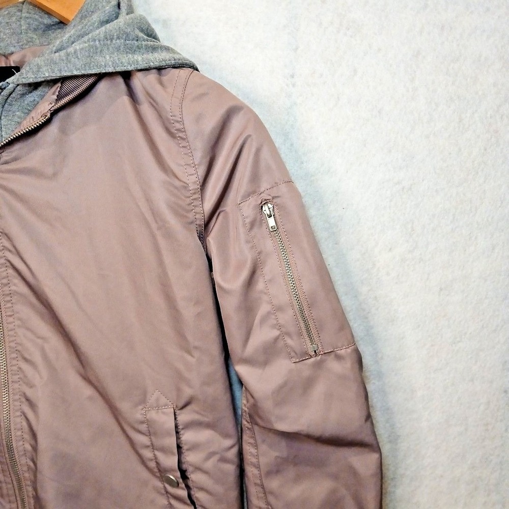 Womens Bomber Jacket Small Pink Mauve Hooded Zip Lightweight Windbreaker Y2K - Picture 6 of 9